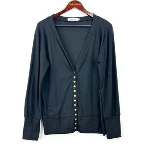 Nenona Women Button Up Cardigan Black Long Sleeve Knit Top Sz XL 1245U4